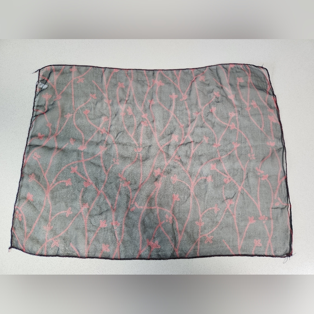 Navy Chiffon Silk Scarf with Red Vine Print - Picture 2 of 8